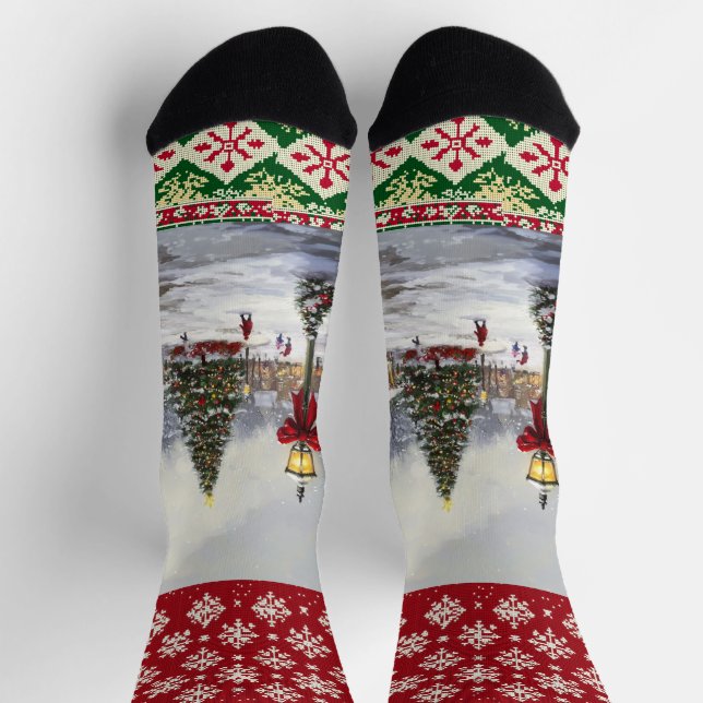 Chaussette Scène de la carte de Noël (Haut)