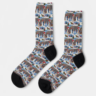 Chaussette Scène de neige festive de Noël Bulldog