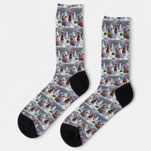 Chaussette Scène de neige festive de Noël d'Airedale