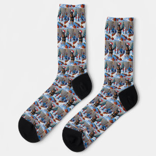 Chaussette Scène de neige festive de Noël Malinois belge