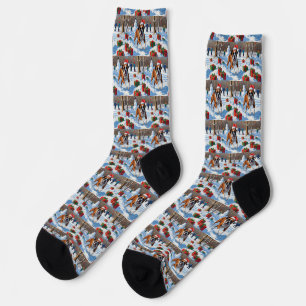 Chaussette Scène de Noël festive de Boxer dans la neige