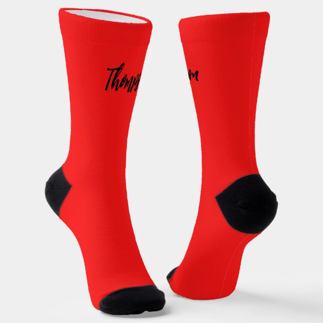 Chaussette Script monogramme texte moderne noir et rouge (Angulaire)