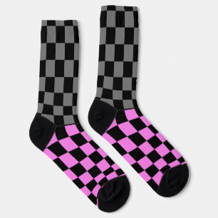 Chaussette Secret Wild vérifier gris rose sur noir