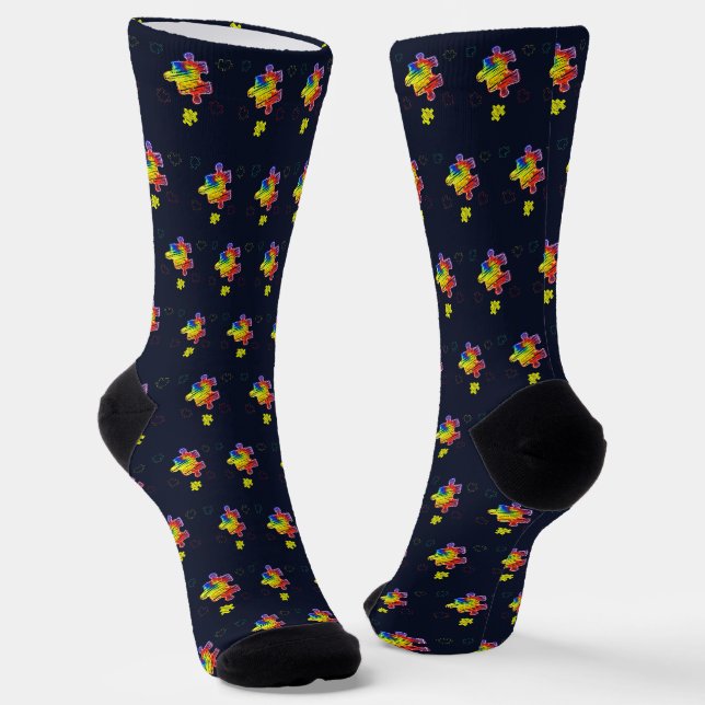 Chaussette Sensibilisation à l'autisme Violet Jaune Puzzles (Angulaire)