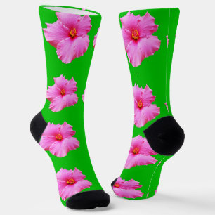 Chaussette "Sérénité des Pétales : Hibiscus Rose sur une Toil