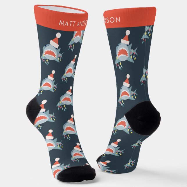 Chaussette Shark Santa Claus Marine Noël bleu (Angulaire)