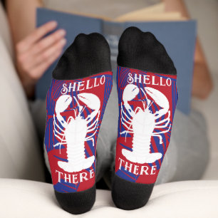 Chaussette Shello There Homard bleu et rouge floral