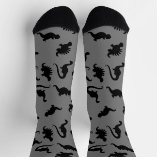 Chaussette Silhouette de dinosaure gris et noir 