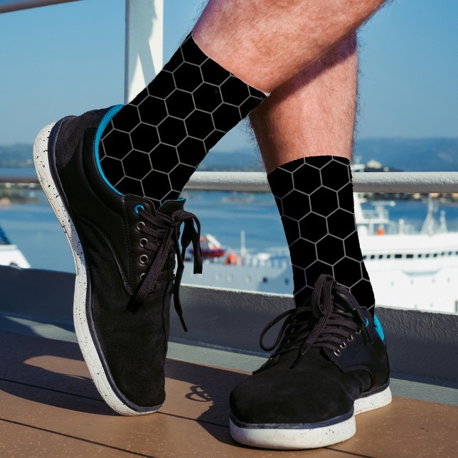 Chaussette Simple Et Élégant Motif Honeycomb Noir & Gris (Créateur téléchargé)