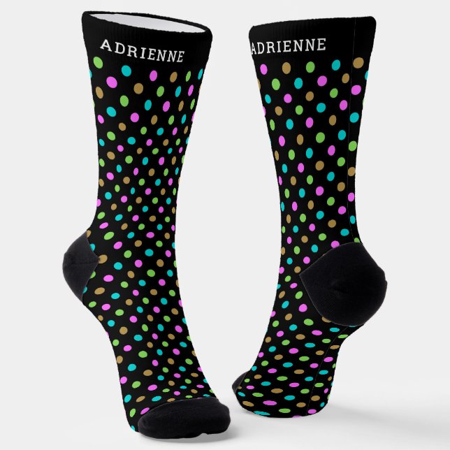 Chaussette Simple Polka Dots Pattern Personalized Black (Angulaire)