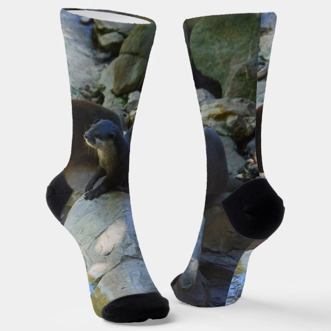Chaussette **"Sips by the Stream : Otters Drinking from River (Angulaire)