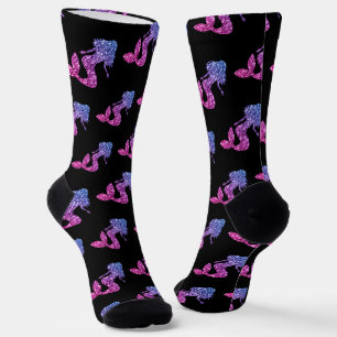 Chaussette Sirène bleu rose ombre Étincelles motif noir