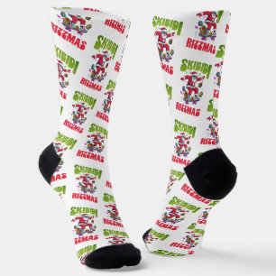 Chaussette Skibidi Rizzmas Santa sur son skateboard 