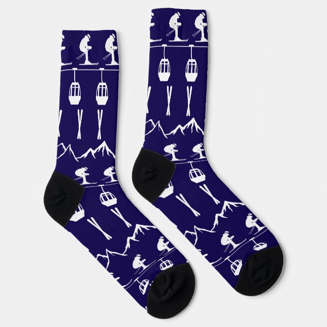 Chaussette Skiers Skiing Mountains and Cable Cars Patterned (Droite)