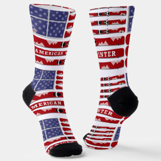 Chaussette Skis and Snowflakes USA Flag