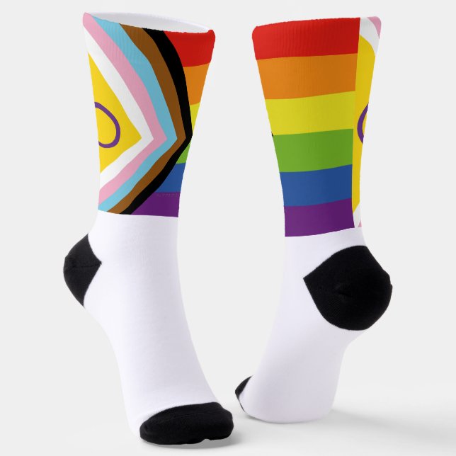Chaussette SlipperyJoe Intersex Progrès Fierté Drapeau arc-en (Angulaire)