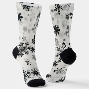 Chaussette Snowflakes noirs Chaussettes d'équipage de Noël