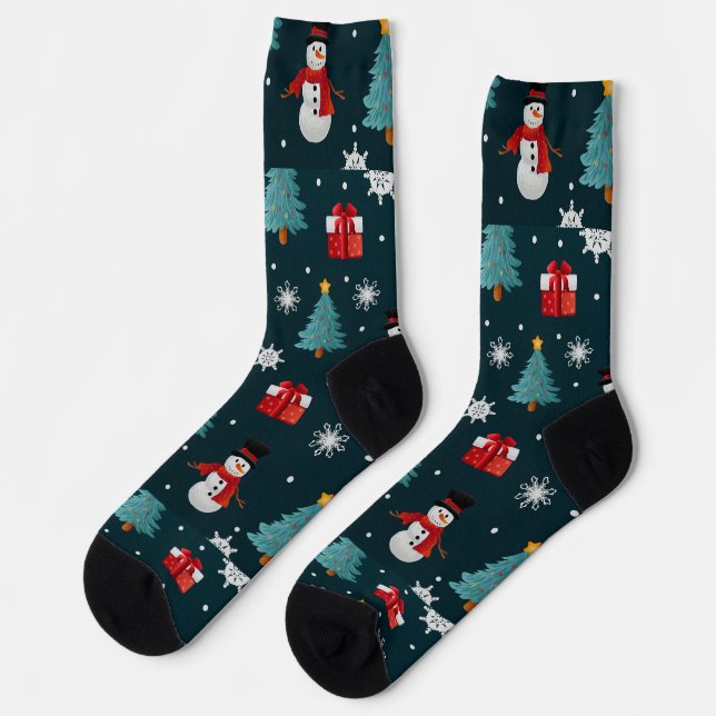 Chaussette Snowmen Christmas Trees Unisex Crew Sock (Gauche)
