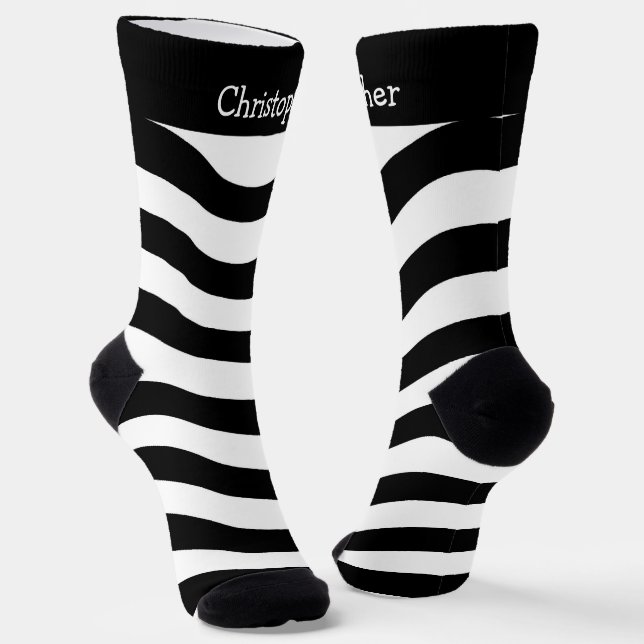 Chaussette Socks Black And White Wavy Stripes Design (Angulaire)
