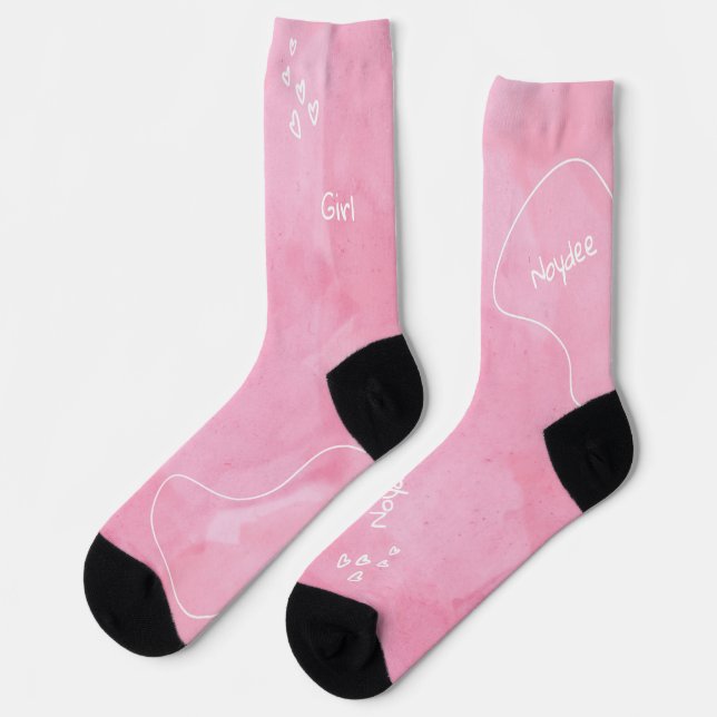 Chaussette Soft pink watercolor with white name (Gauche)