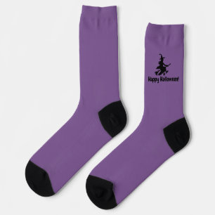 Chaussette Sorcière volante sur violet - Joyeux Halloween - C
