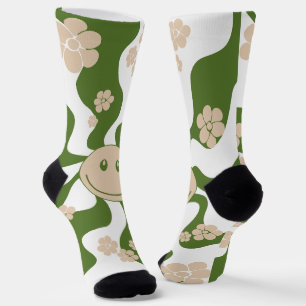 Chaussette Sourire en blanc, sable & palme vert