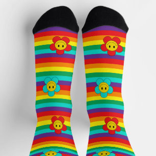 Chaussette Sourires des marguerites Emoji sur les rayures arc