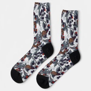 Chaussette Souris et mûres sur blanc