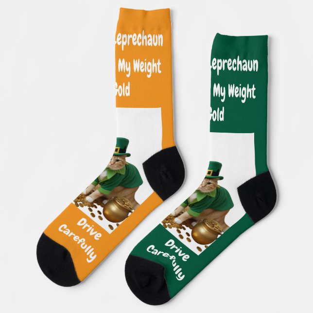 Chaussette St Patrick's Day Shamrock Cat Humor (Gauche)