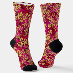 Chaussette Stencil Or Floral et texturé Rose Ground