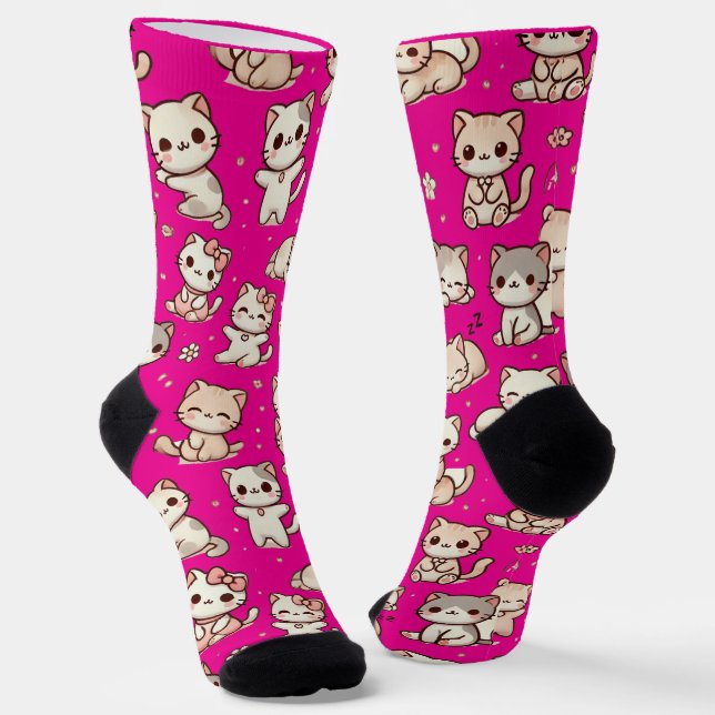 Chaussette Stickers Motif Cute Kawaii Chat - Pastel Joueur (Angulaire)
