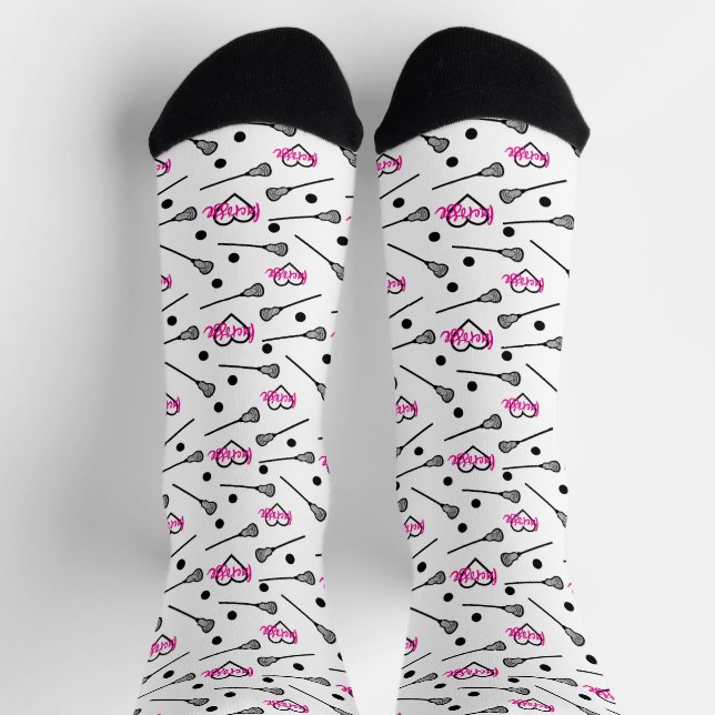 Chaussette Sticks de crosse rose chaud et Motif de coeur (Haut)