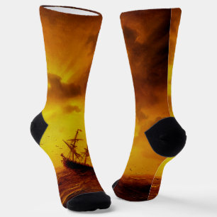 Chaussette Stormy Sea Nature Art Vintage Monogramme