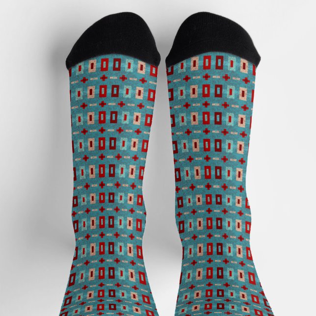 Chaussette Stripes géométriques du sud-ouest Turquoise et rou (Haut)
