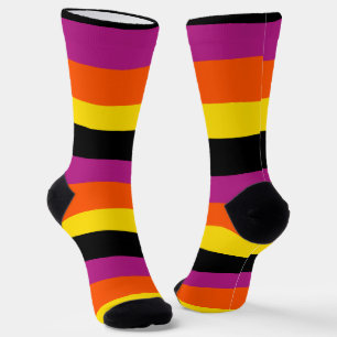 Chaussette Stripes inégales - Noir, rose, orange et jaune