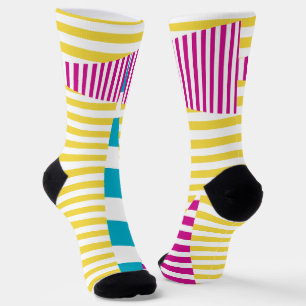 Chaussette Stripes on Stripes - Turquoise, Jaune et Rose