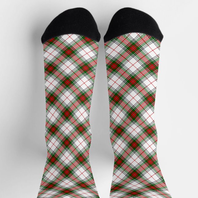 Chaussette Stuart / Stewart tartan blanc rouge vert plaid (Haut)