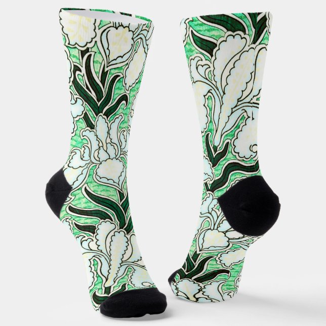 Chaussette Style Art Déco cool Motif Floral Chaussettes Verte (Angulaire)