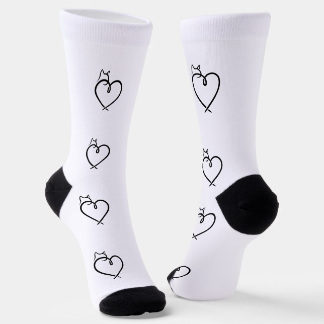 Chaussette Stylized Cat Heart Print Socks (Angulaire)