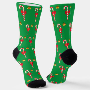Chaussette Sucre de canne de Noël Motif sur Vert