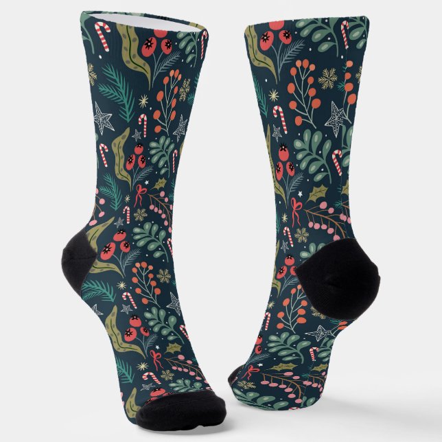 Chaussette Sucre de canne festif et Holly Motif (Angulaire)