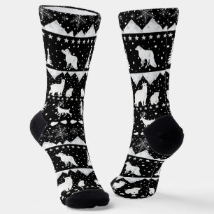 Chaussette Sweater Nordique Animaux D'Hiver Noir Et Blanc