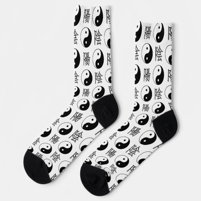 Chaussette SYMBOLE YINyang Blanc Motif chinois (Gauche)