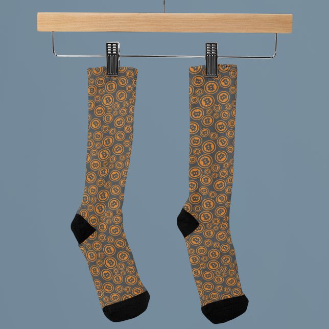 Chaussette Symboles Bitcoin Orange et Gris (Créateur téléchargé)