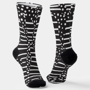 Chaussette Taches et Rayures 2 en blanc sur noir