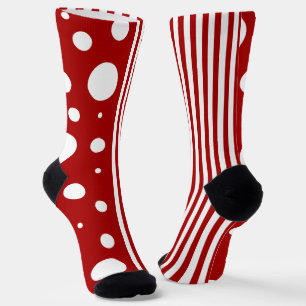Chaussette Taches et rayures rouges et blanches