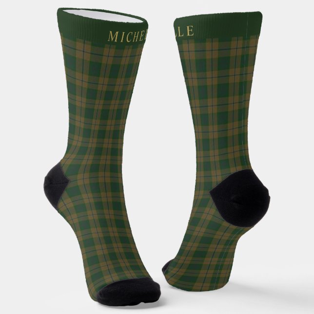 Chaussette Tan Brown Vert À damiers Motif personnalisé (Angulaire)