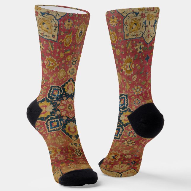 Chaussette Tapis rouge or Kashan tapis Perse Asiatique (Angulaire)