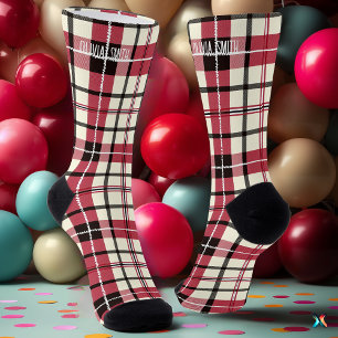 Chaussette Tartan personnalisé à carreaux rouges et blancs su