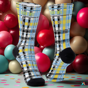 Chaussette Tartan Personnalisé Bleu, Jaune et Noir sur Mesure